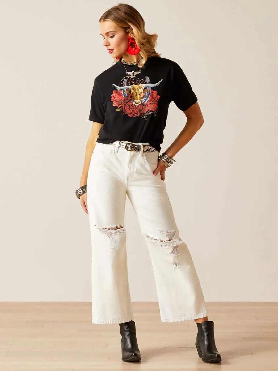 30% OFF ARIAT Steer Rodeo Quincy T-Shirt - Womens - Black - Size: MEDIUM (UK 12-14)