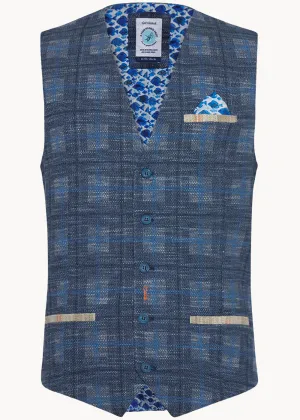 A Fish Named Fred Big Check Waistcoat Cobalt Blue