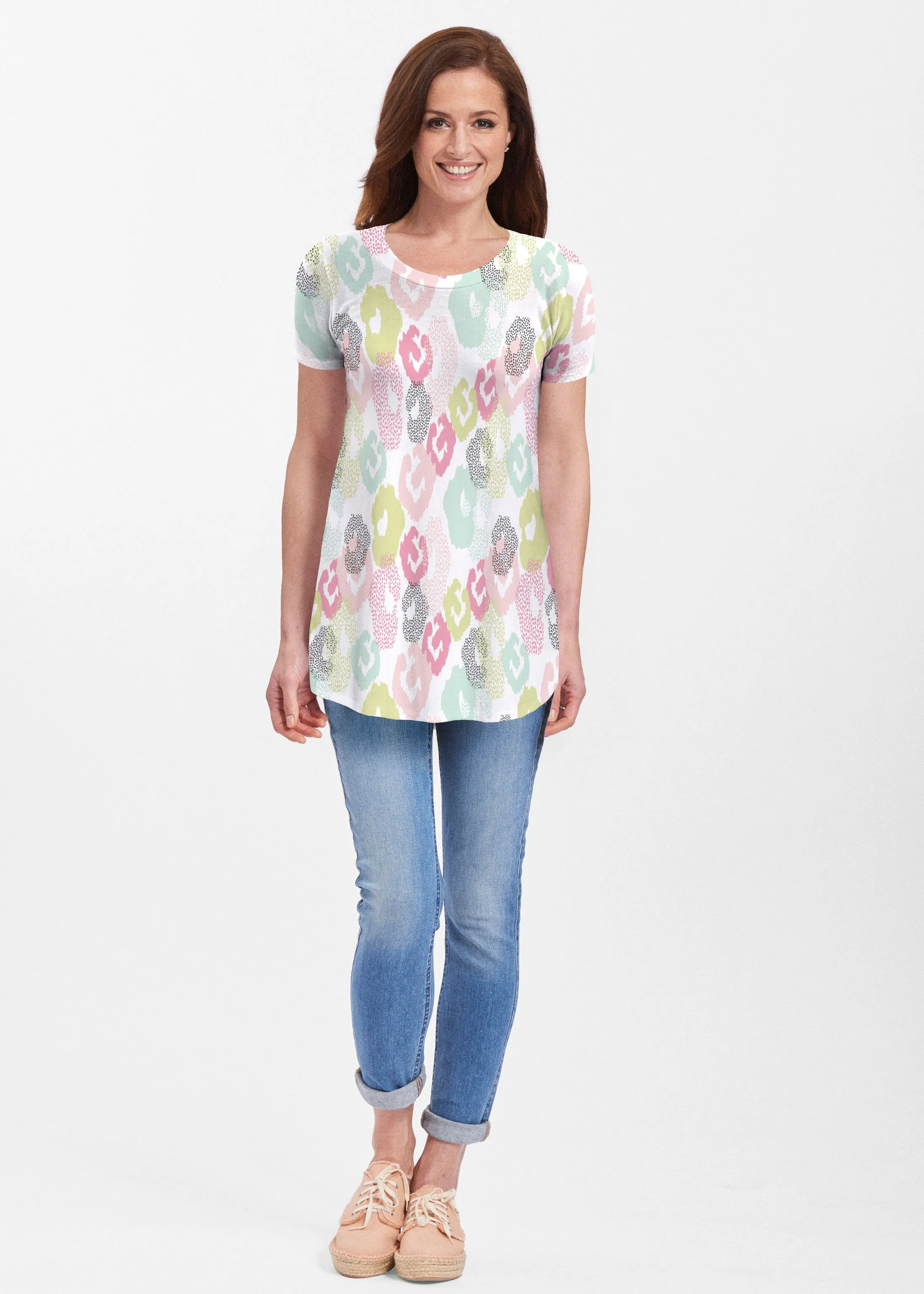 Abstract Pastel Ikat (7813) ~ Butterknit Short Sleeve Tunic