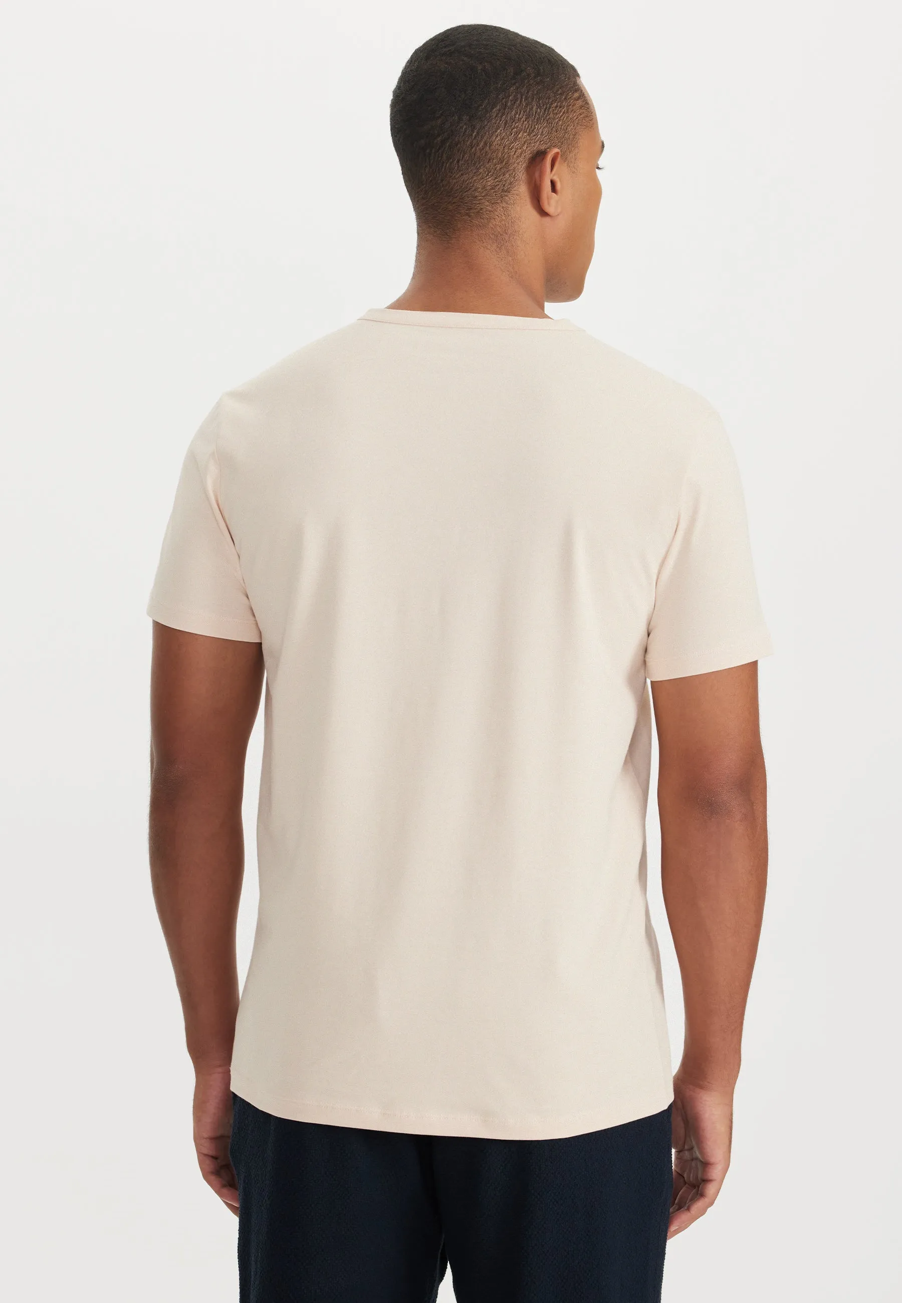 Açık Kahve V-Yaka Regular Fit Pamuk Elastan Karışıklı Basic Erkek T-Shirt THEO