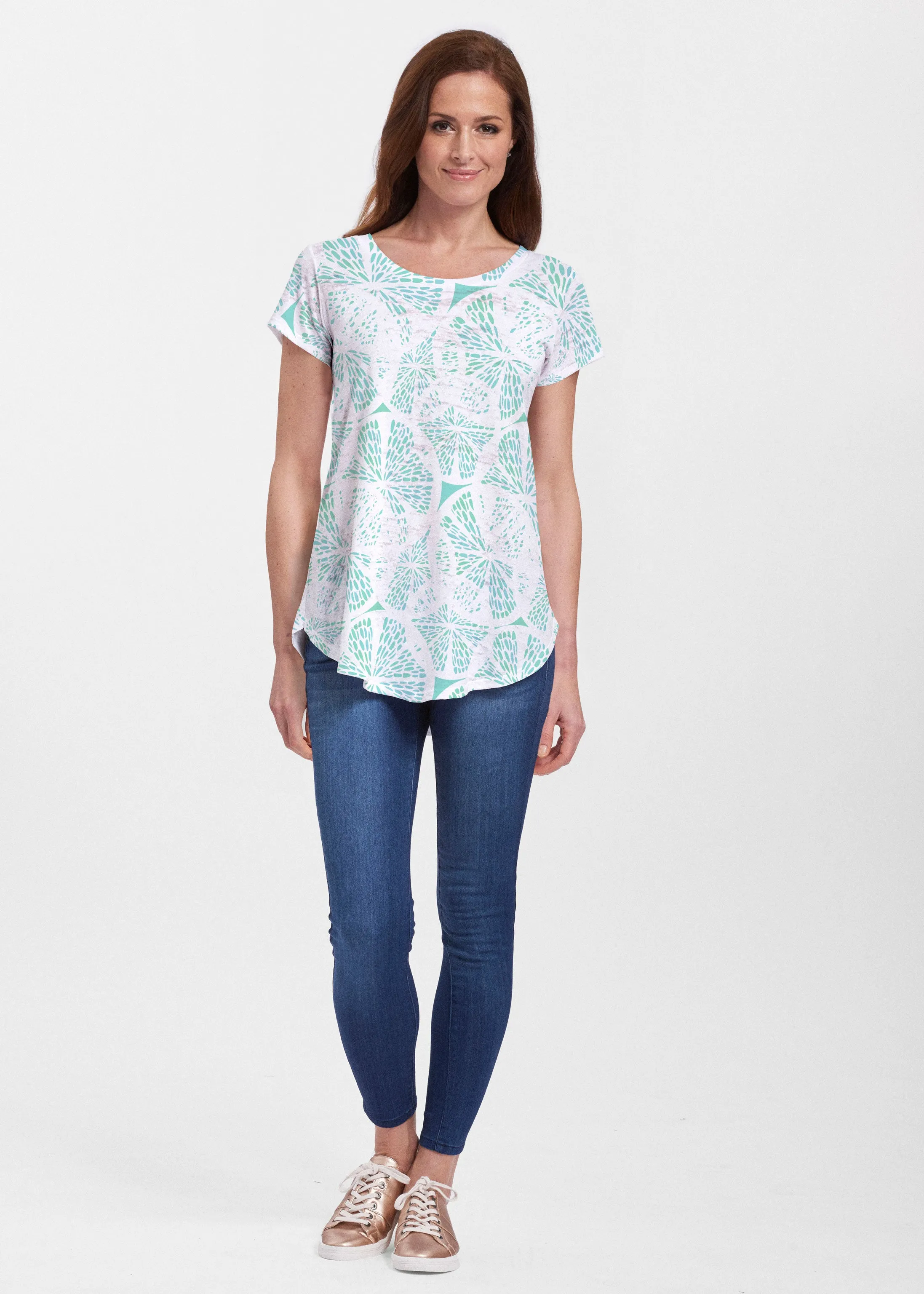 Aqua Citrus (7855) ~ Signature Short Sleeve Scoop Neck Flowy Tunic