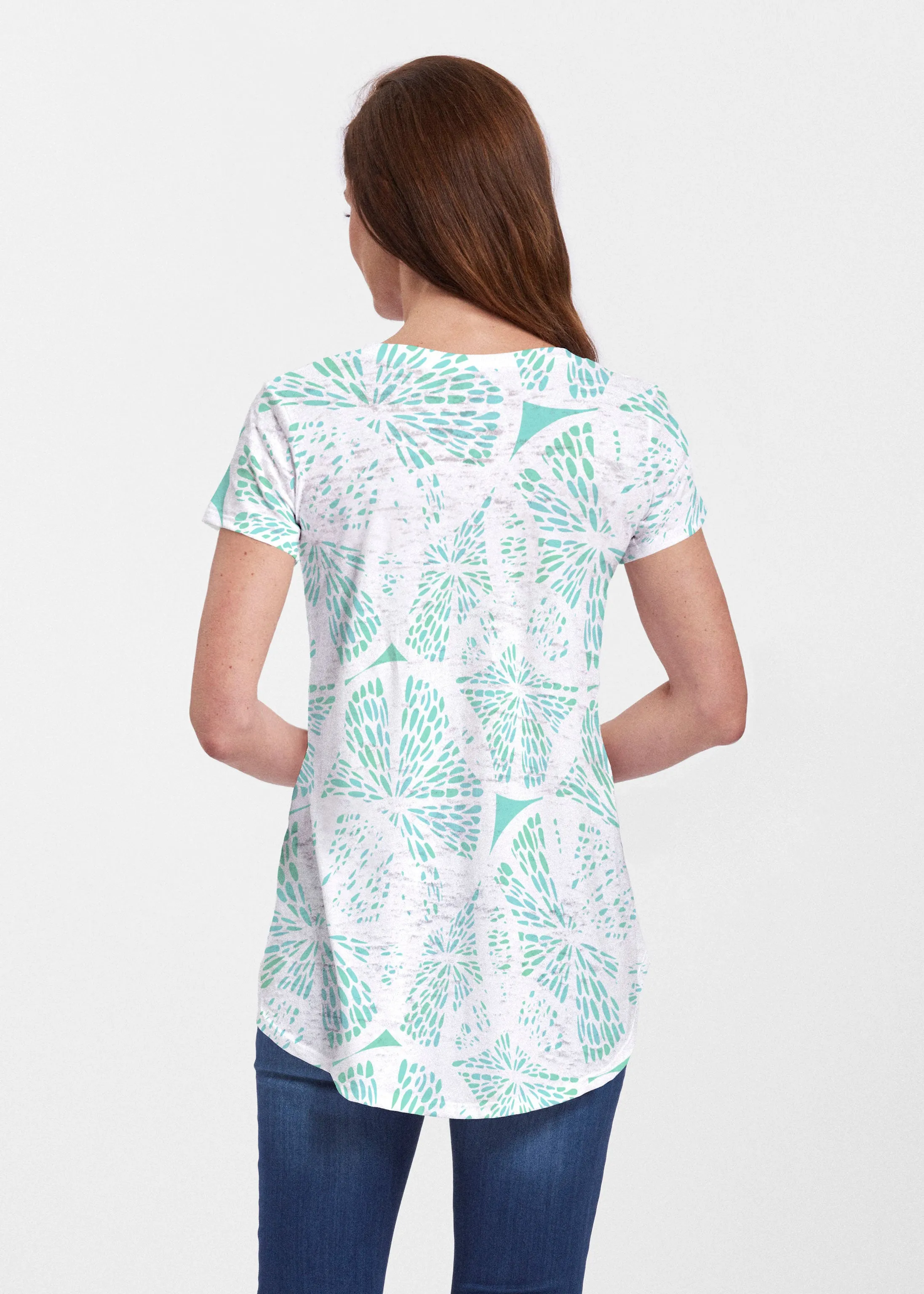 Aqua Citrus (7855) ~ Signature Short Sleeve Scoop Neck Flowy Tunic