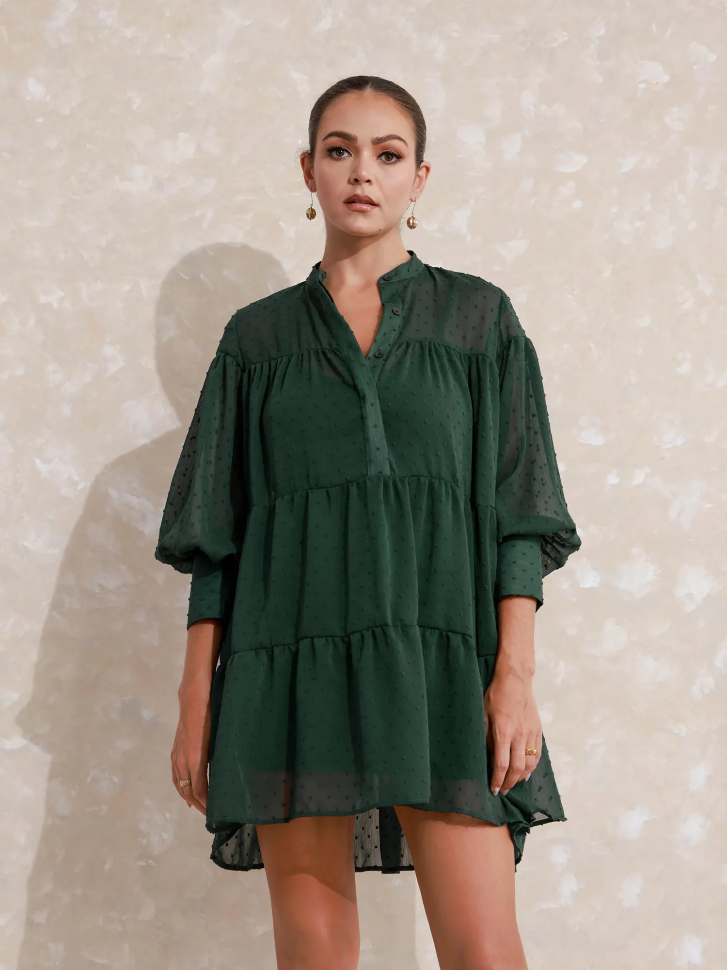 Ballon sleeveTiered Mini Dress