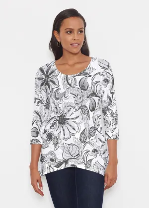 Baltic Watercolor Black (7697) ~ Katherine Hi-Lo Thermal Tunic