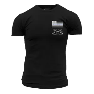 Basic Blue Line Flag T-Shirt - Black