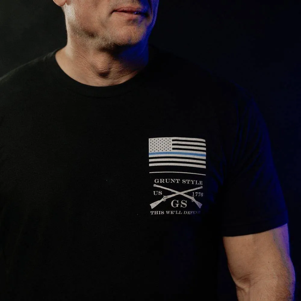 Basic Blue Line Flag T-Shirt - Black