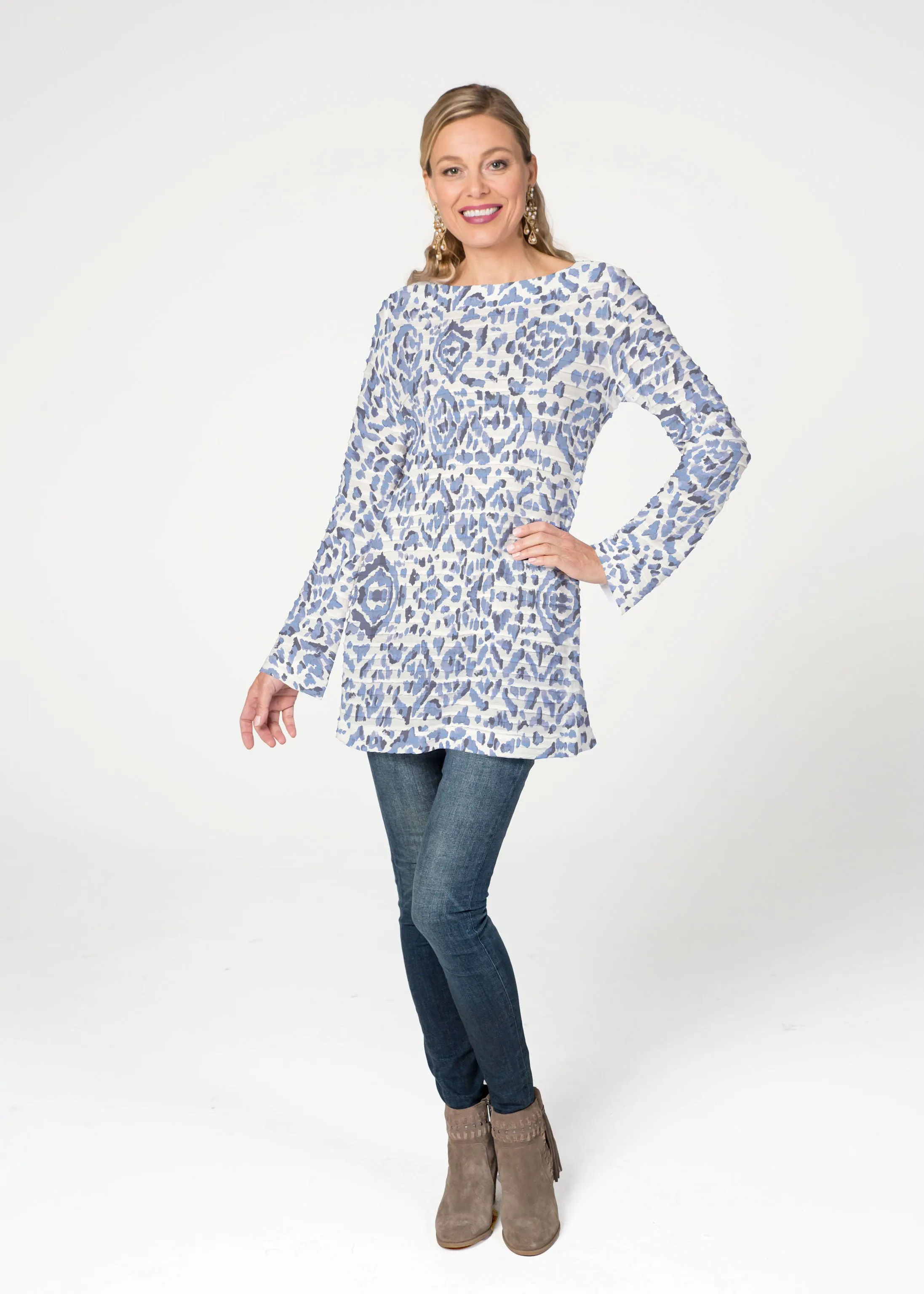 Batik Zebra (7753) ~ Banded Boatneck Tunic