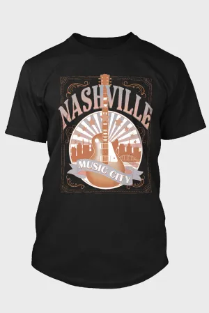 Black NASHVILLE Music City Graphic Print Men's T Shirt