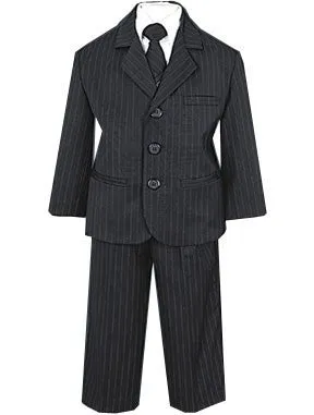 Boys Black Pinstripe 5 Piece Suit  LT-3750B