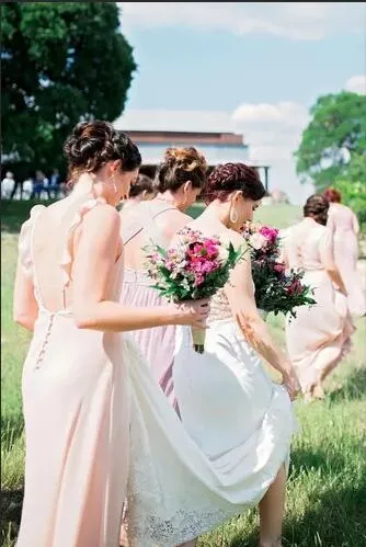 Chiffon Long Sage Bridesmaid Gown Double Straps Maxi Dresses