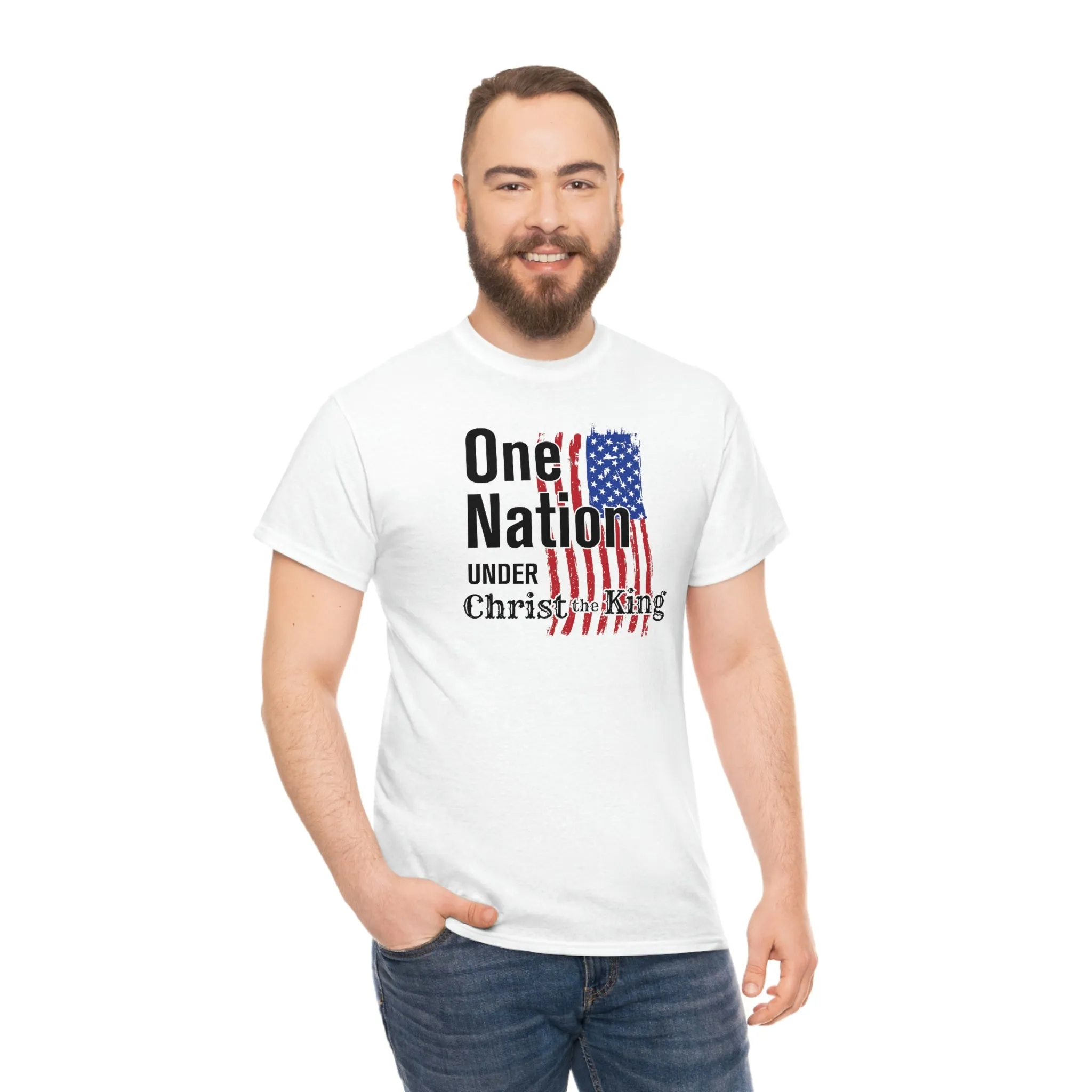 Christian Catholic American Flag Religious Men's Patriotic Unisex Heavy Cotton Tee sHIRT