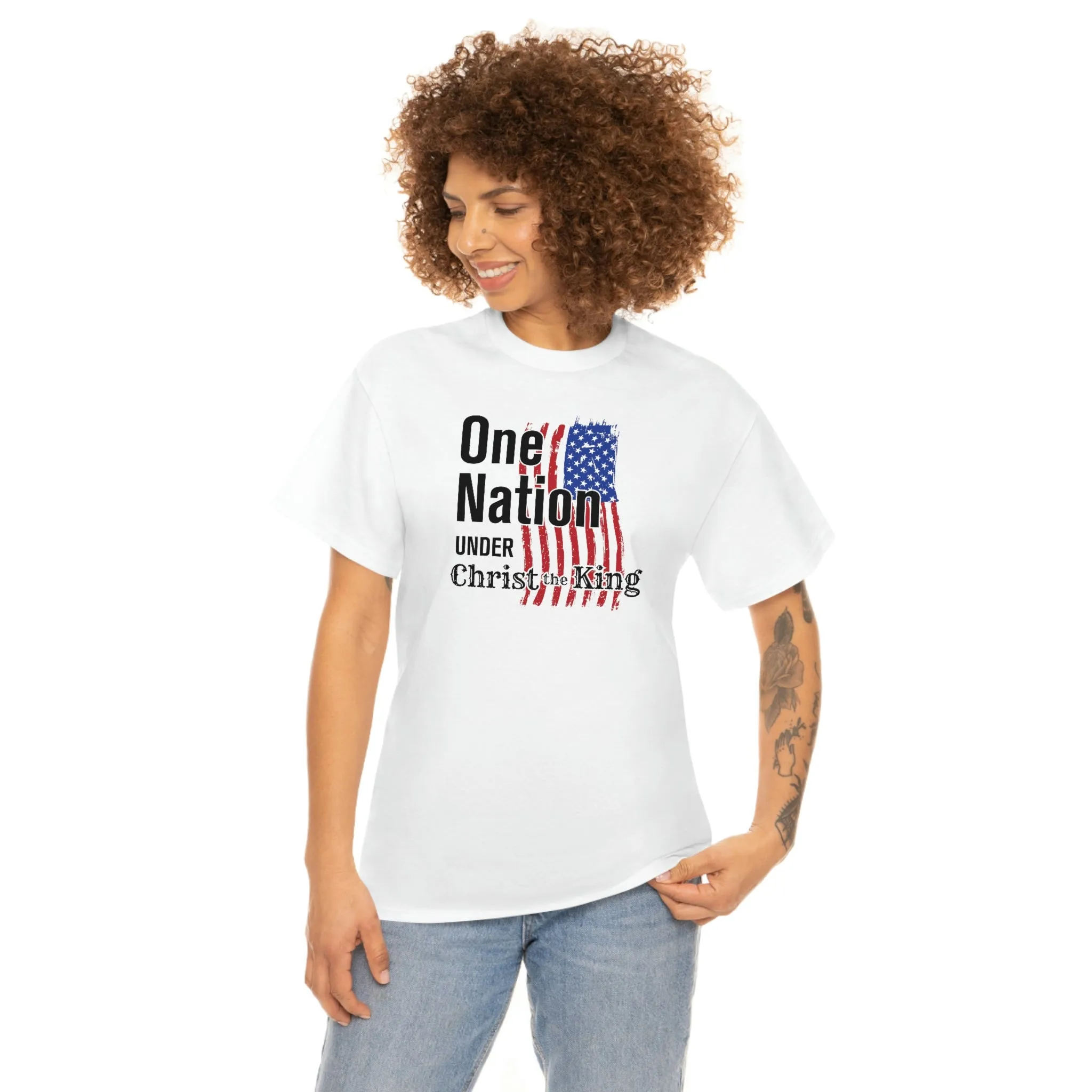 Christian Catholic American Flag Religious Men's Patriotic Unisex Heavy Cotton Tee sHIRT