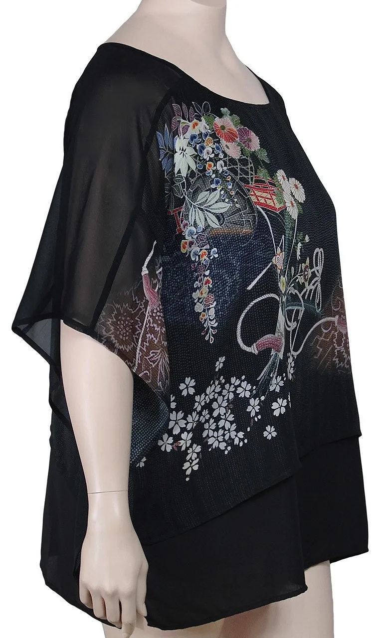 Citron Silk Print Pullover / Caftan Built In Tank