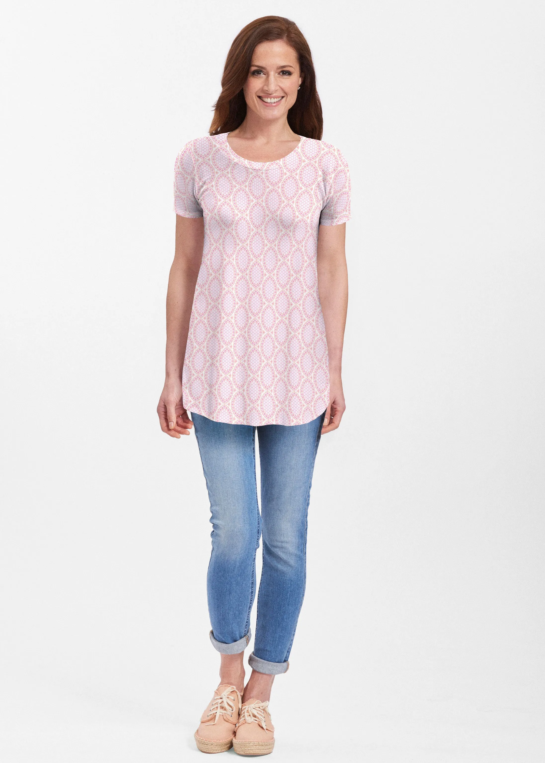 Coastal Lace Pink (7757) ~ Butterknit Short Sleeve Tunic