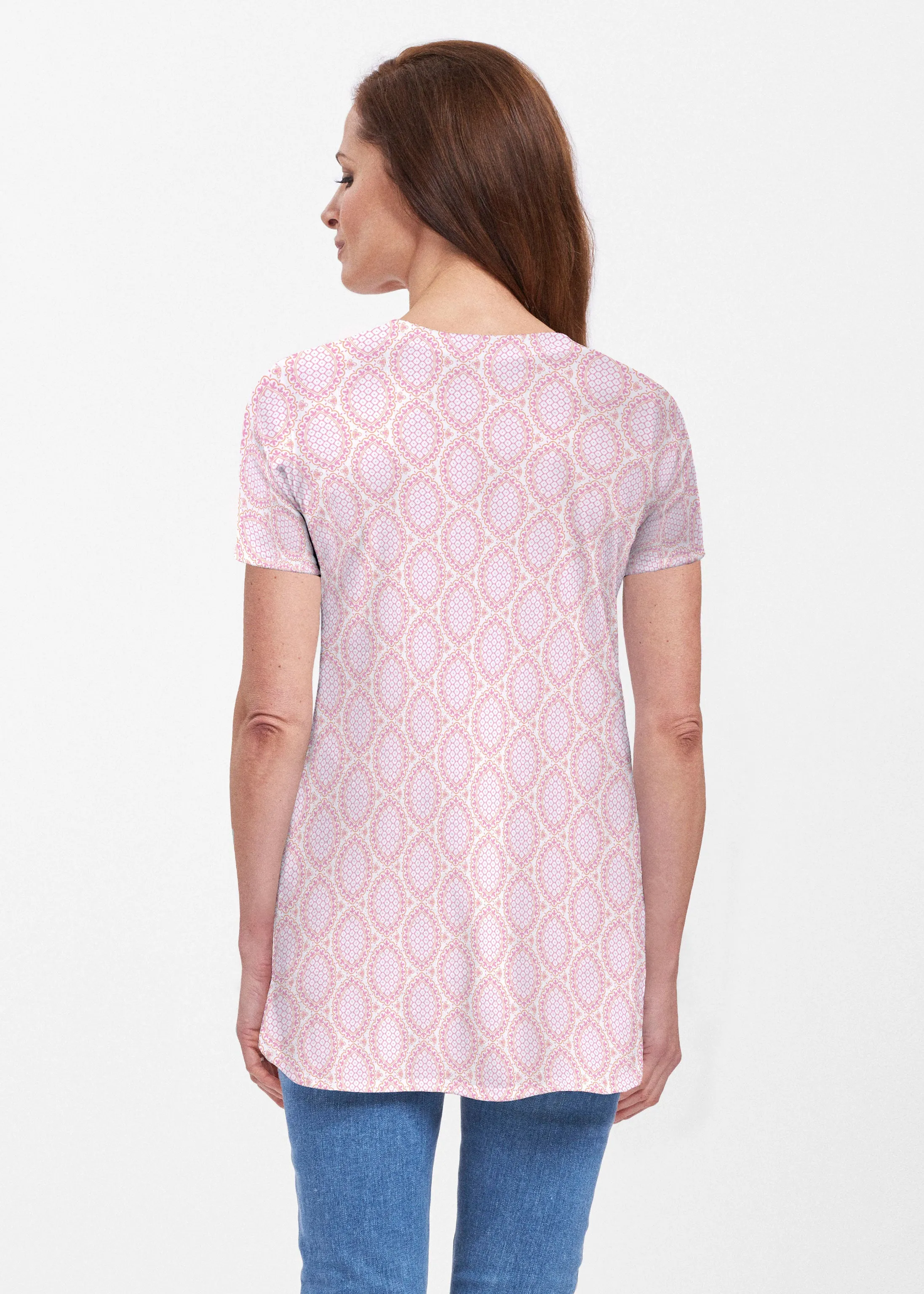 Coastal Lace Pink (7757) ~ Butterknit Short Sleeve Tunic