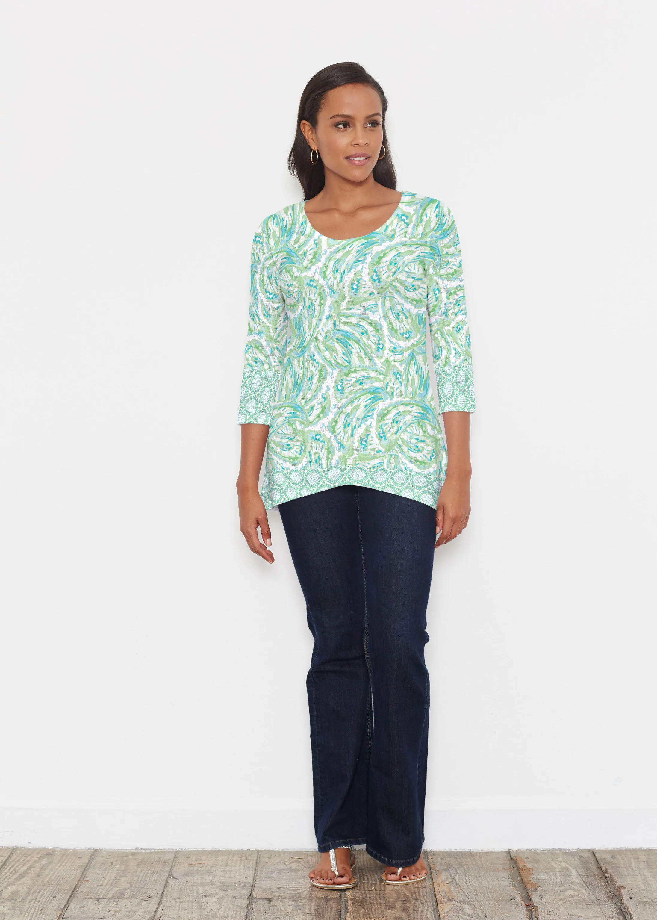 Coastal Paisley Lace Green (7690) ~ Katherine Hi-Lo Thermal Tunic