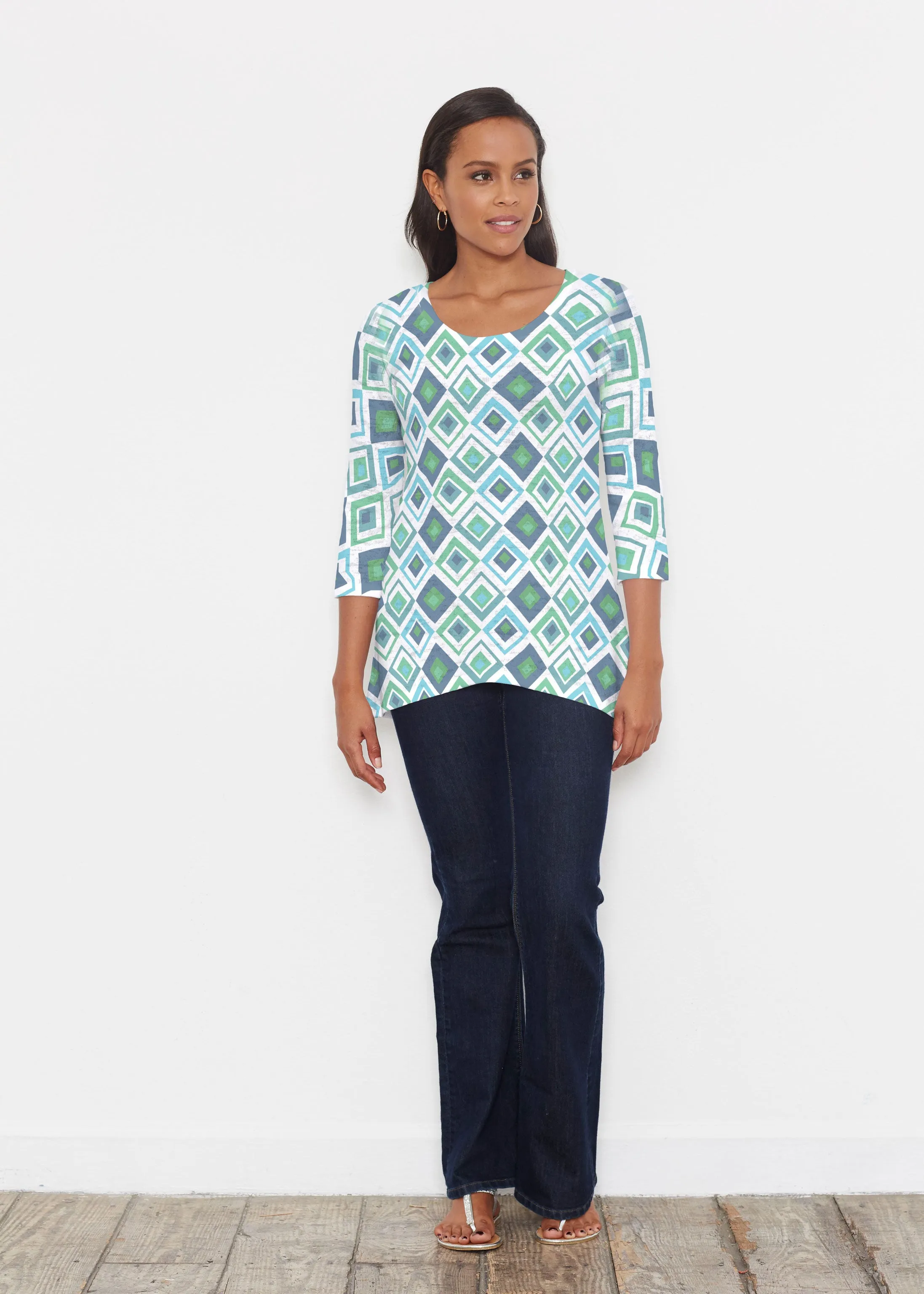 Cubed Blue (7807) ~ Katherine Hi-Lo Thermal Tunic