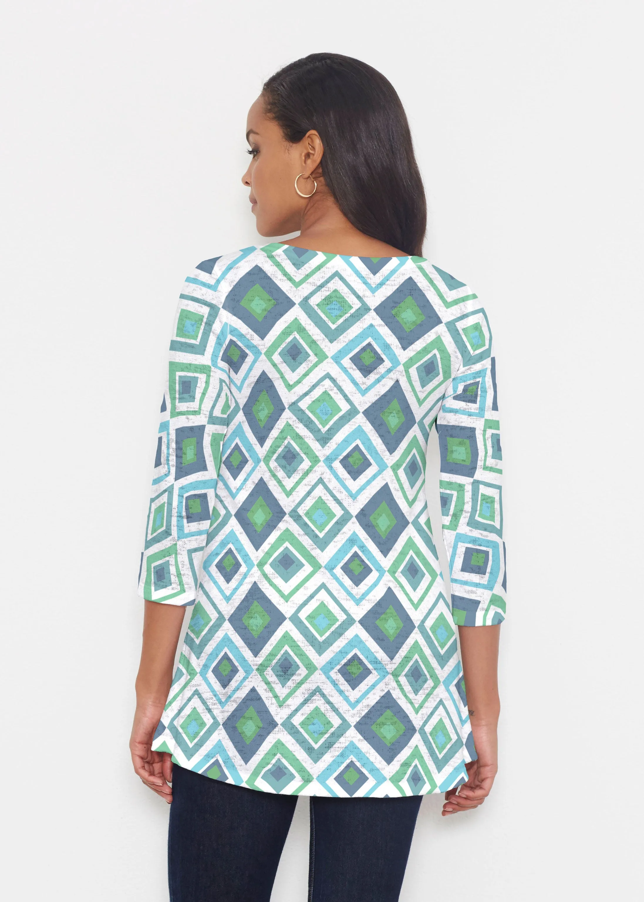 Cubed Blue (7807) ~ Katherine Hi-Lo Thermal Tunic