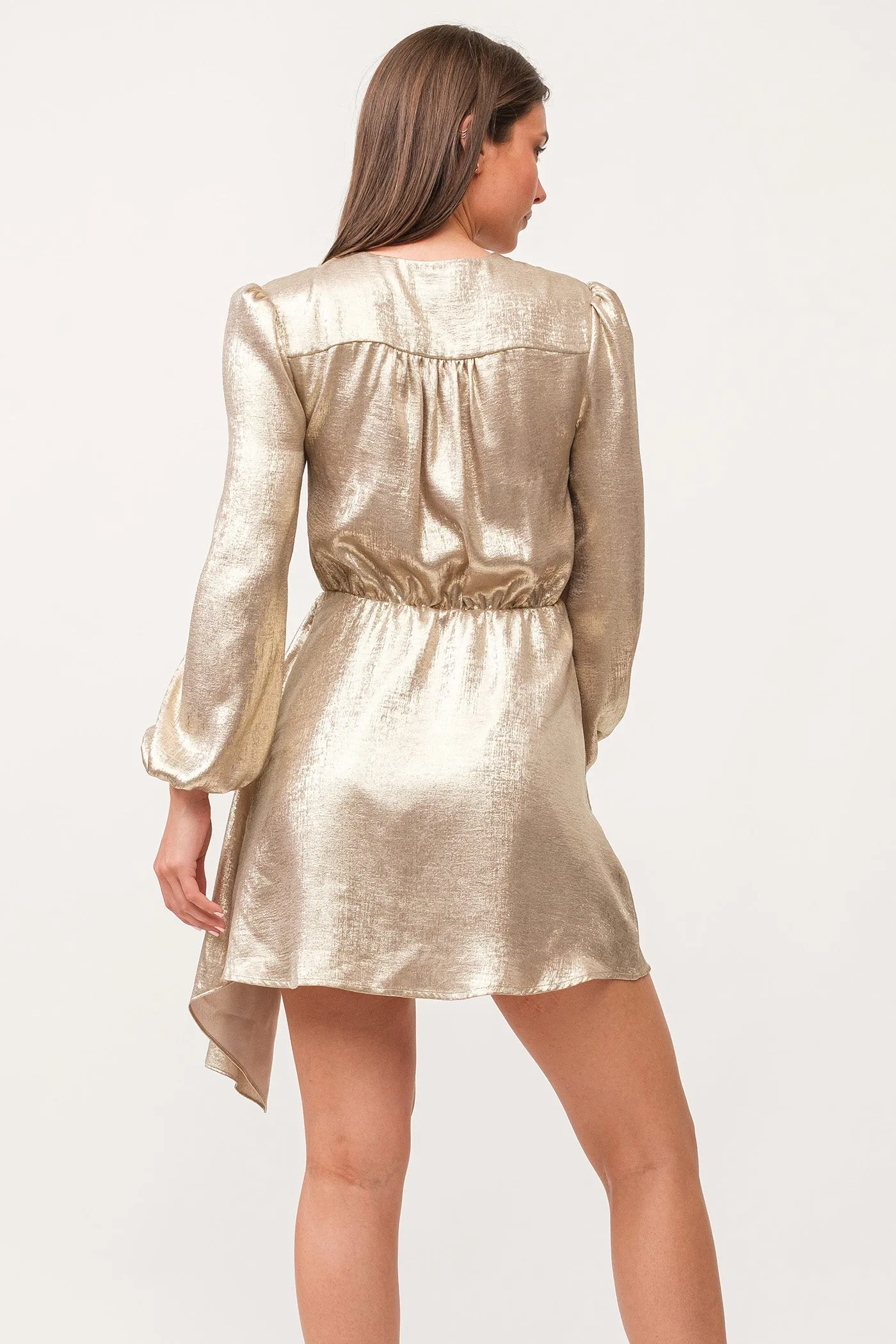 Dear John Chiara V-Neck Long Sleeve Classic Fit Dress Gold Metallic