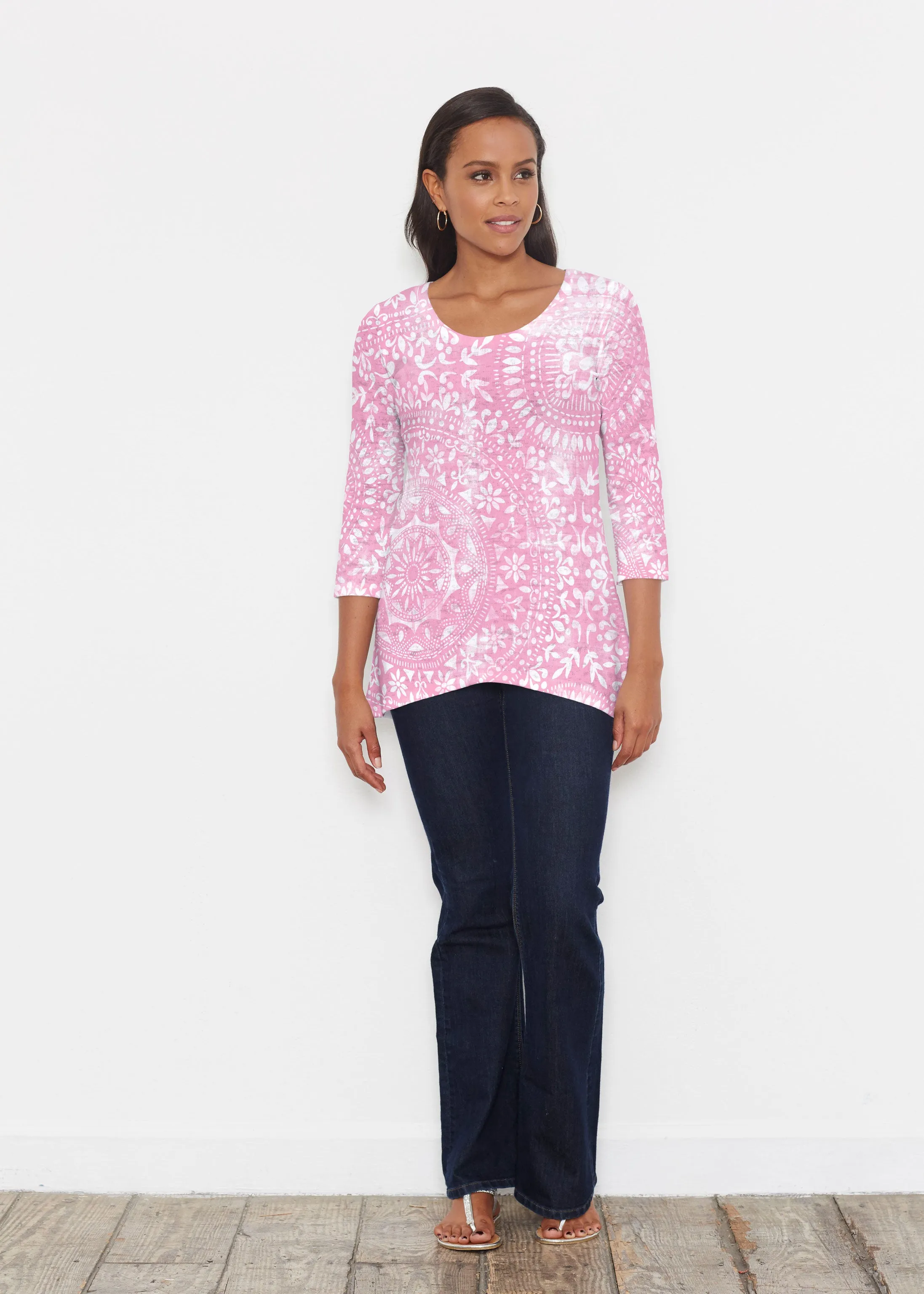 Dual Medallion Pink (13461) ~ Katherine Hi-Lo Thermal Tunic