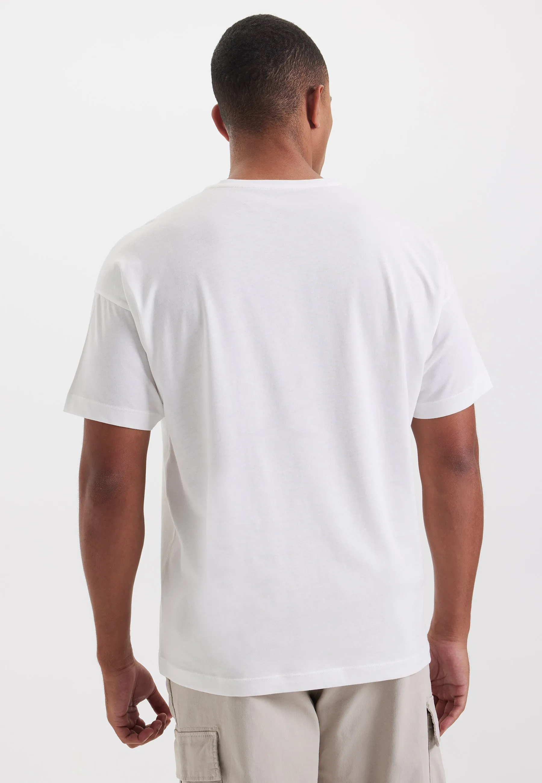 Ekru Bisiklet Yaka Oversize Fit Pamuklu Basic Erkek T-Shirt THOMAS