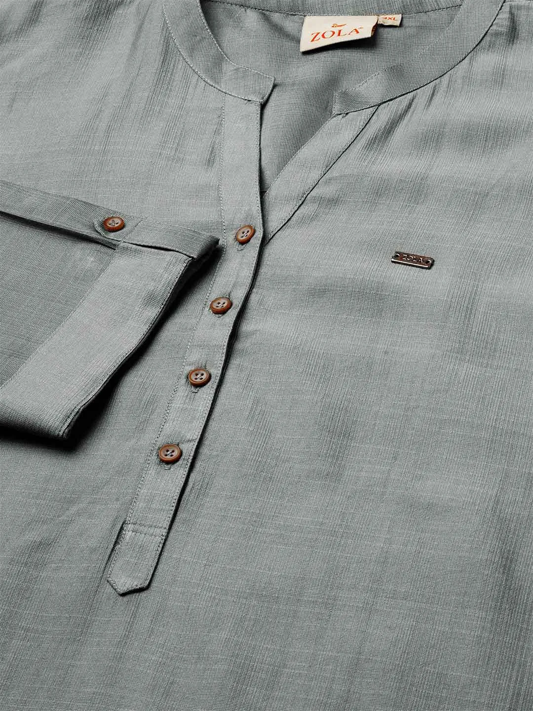 Exclusive Mandarin Collar Rayon Solid Grey Straight Tunic For Women ZOLA