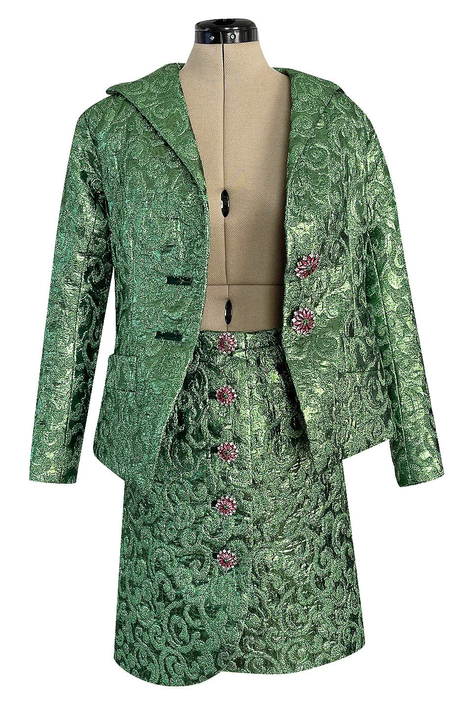 Fall 1989 Ady Couture Lausanne  Yves Saint Laurent Haute Couture Copy Green Metallic Suit
