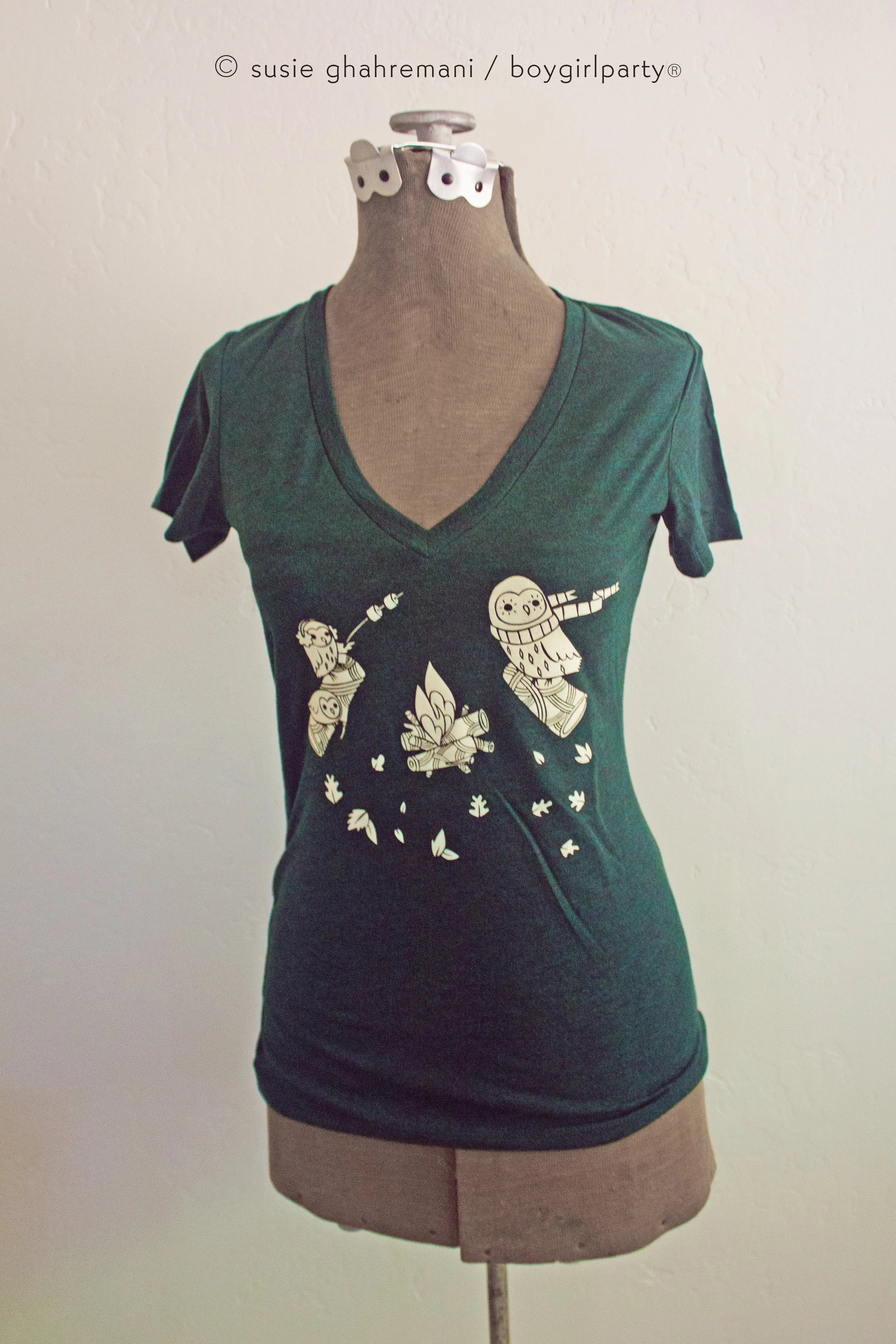 Fitted V-Neck Graphic Tee for Women – Nature Forest Camping T-Shirts