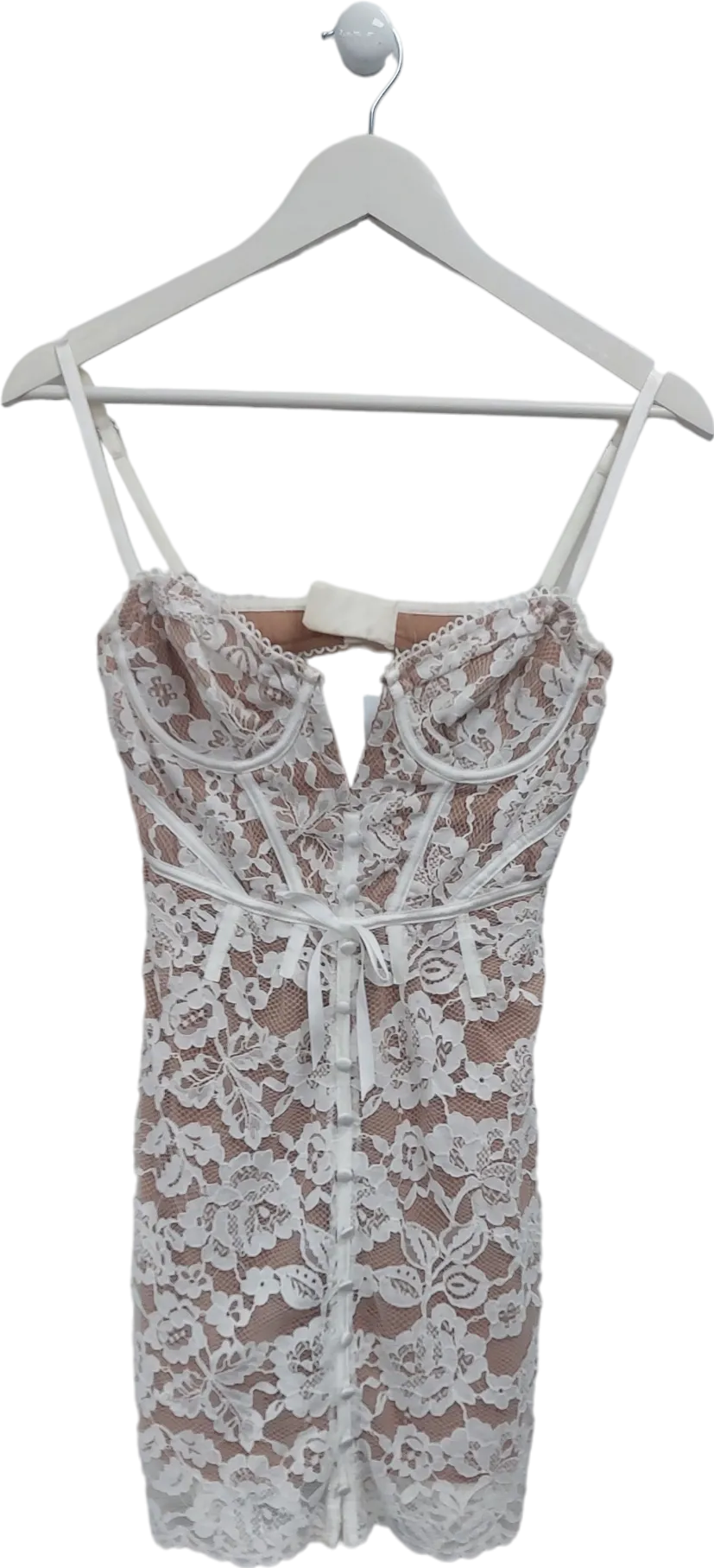 For Love & Lemons White Lace Mini Dress With Button Detail UK S