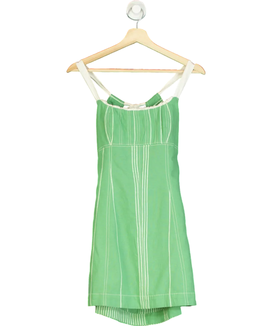 Free People Green Striped Tie-back Mini Dress UK S