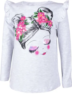 Girls' Gray Ruffle Sleeve T-shirt
