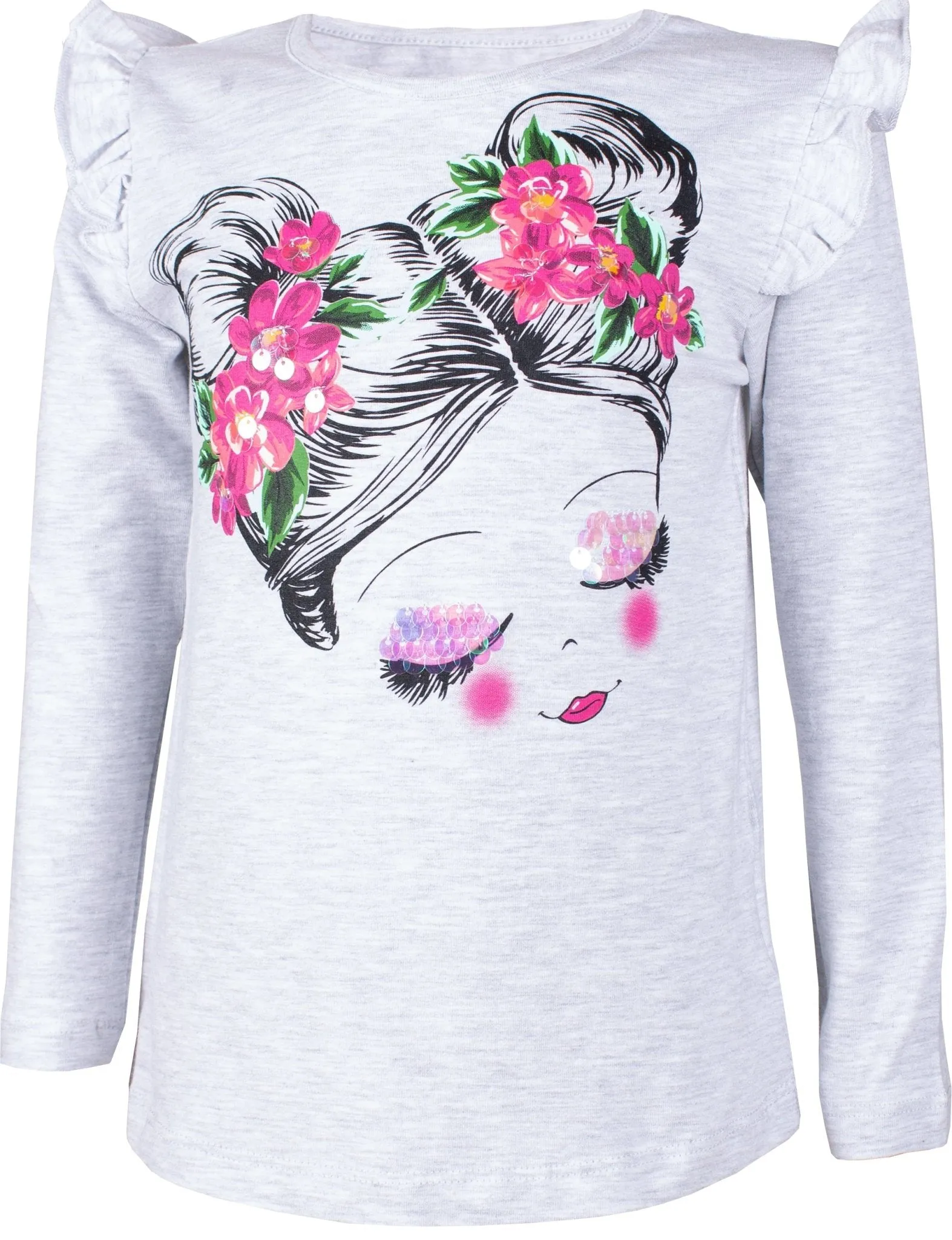 Girls' Gray Ruffle Sleeve T-shirt