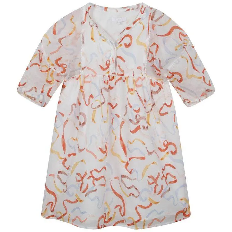 Girls Ivory Cotton Ribbon Dress