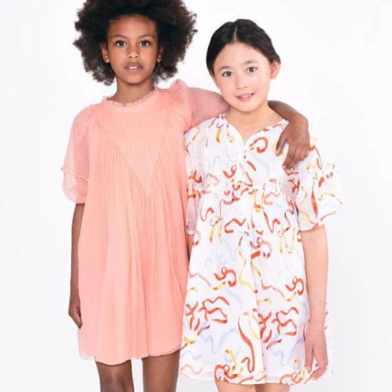 Girls Ivory Cotton Ribbon Dress