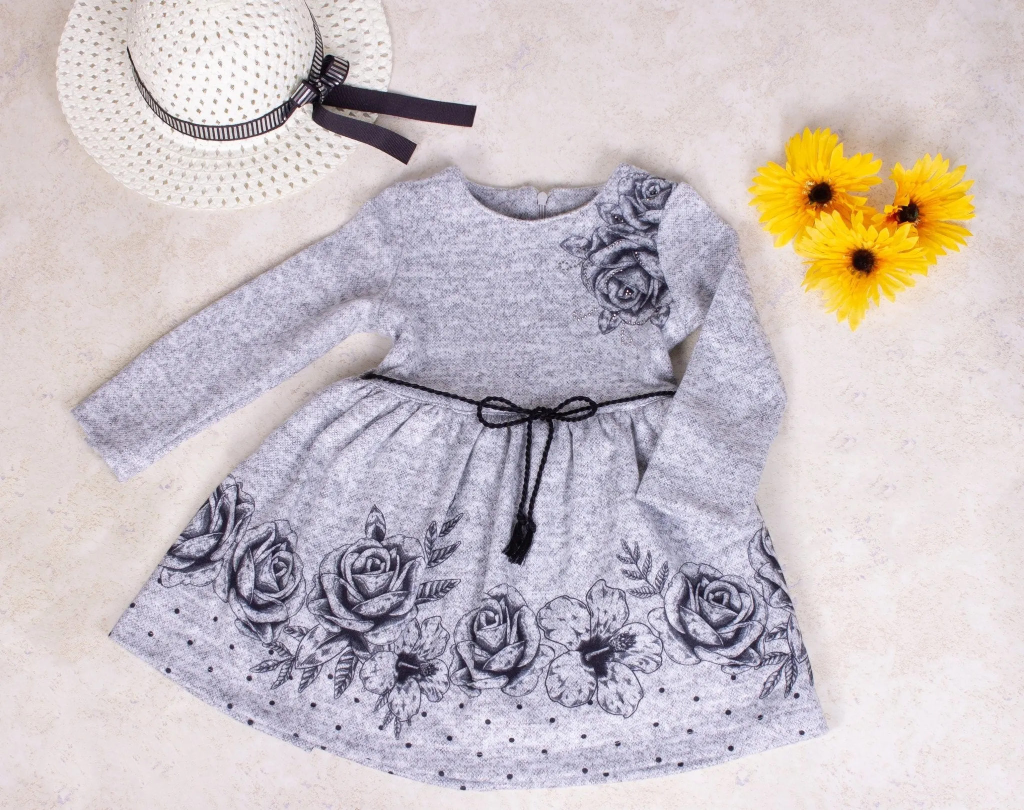 Girls Long Sleeve Gray Dress