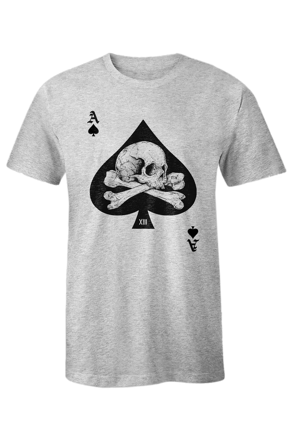 Gray Ace of Spades Skull Graphic Print Short Sleeve Men's T Shirt