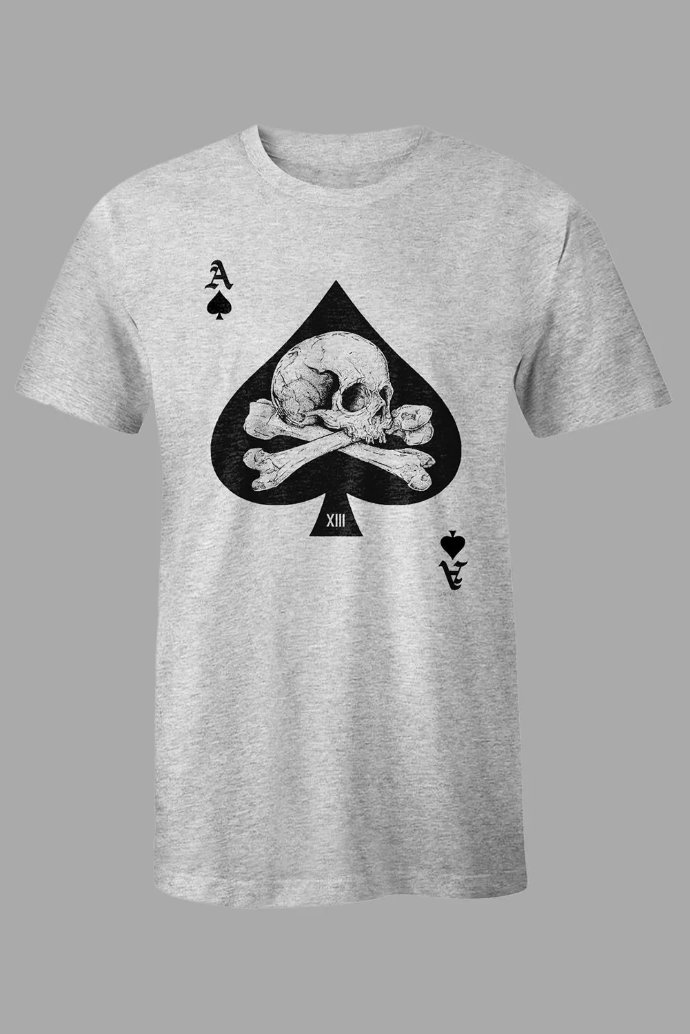 Gray Ace of Spades Skull Graphic Print Short Sleeve Men's T Shirt