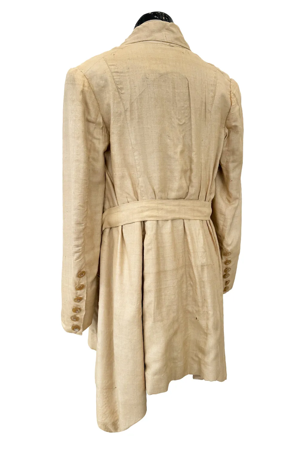 Incredible 1920s or Earlier Unlabeled Ultra Fine Natural Linen Jacket w Hand Carved Buttons