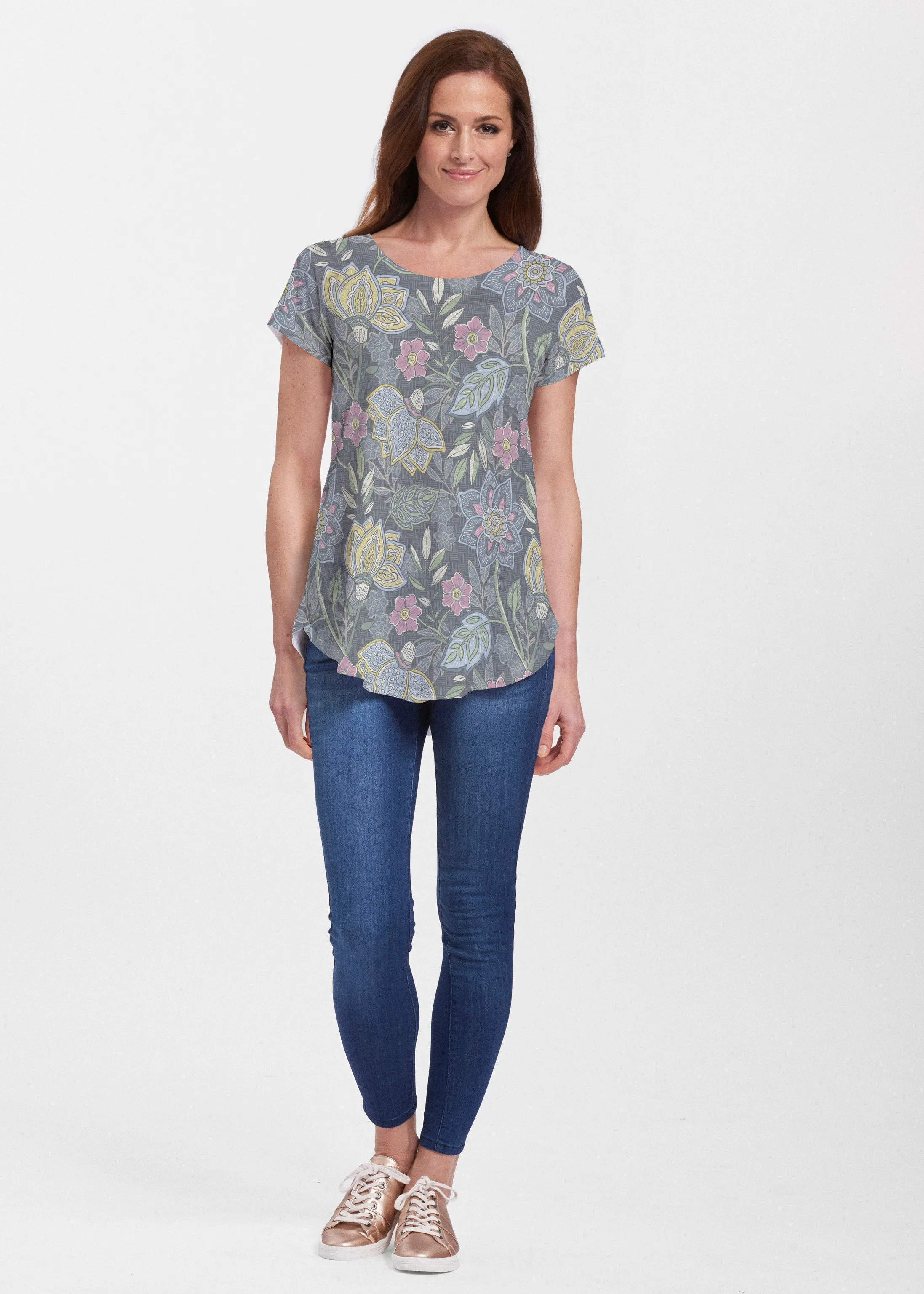 Isabellas Garden (13410) ~ Signature Short Sleeve Scoop Neck Flowy Tunic