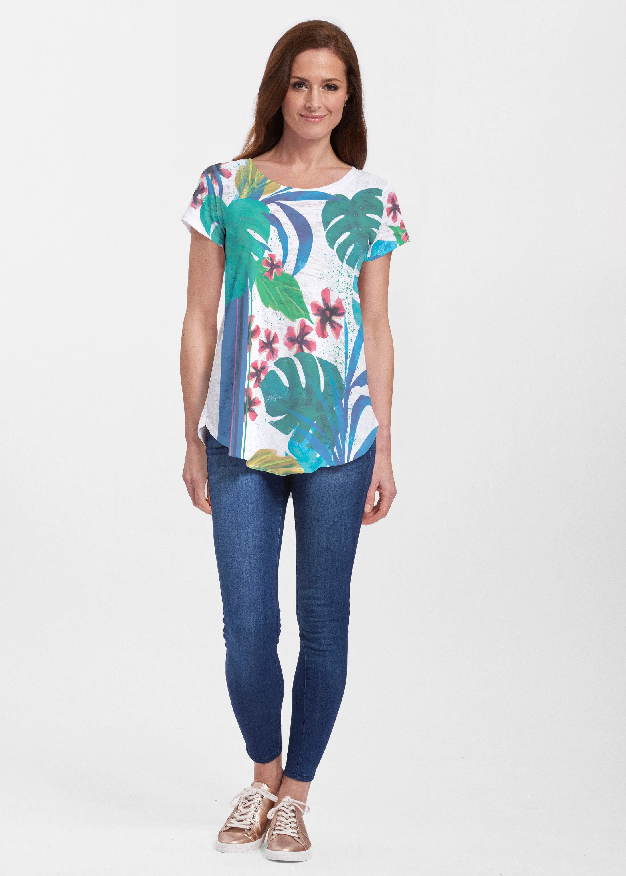 Jungle Stripe (17186) ~ Signature Short Sleeve Scoop Neck Flowy Tunic