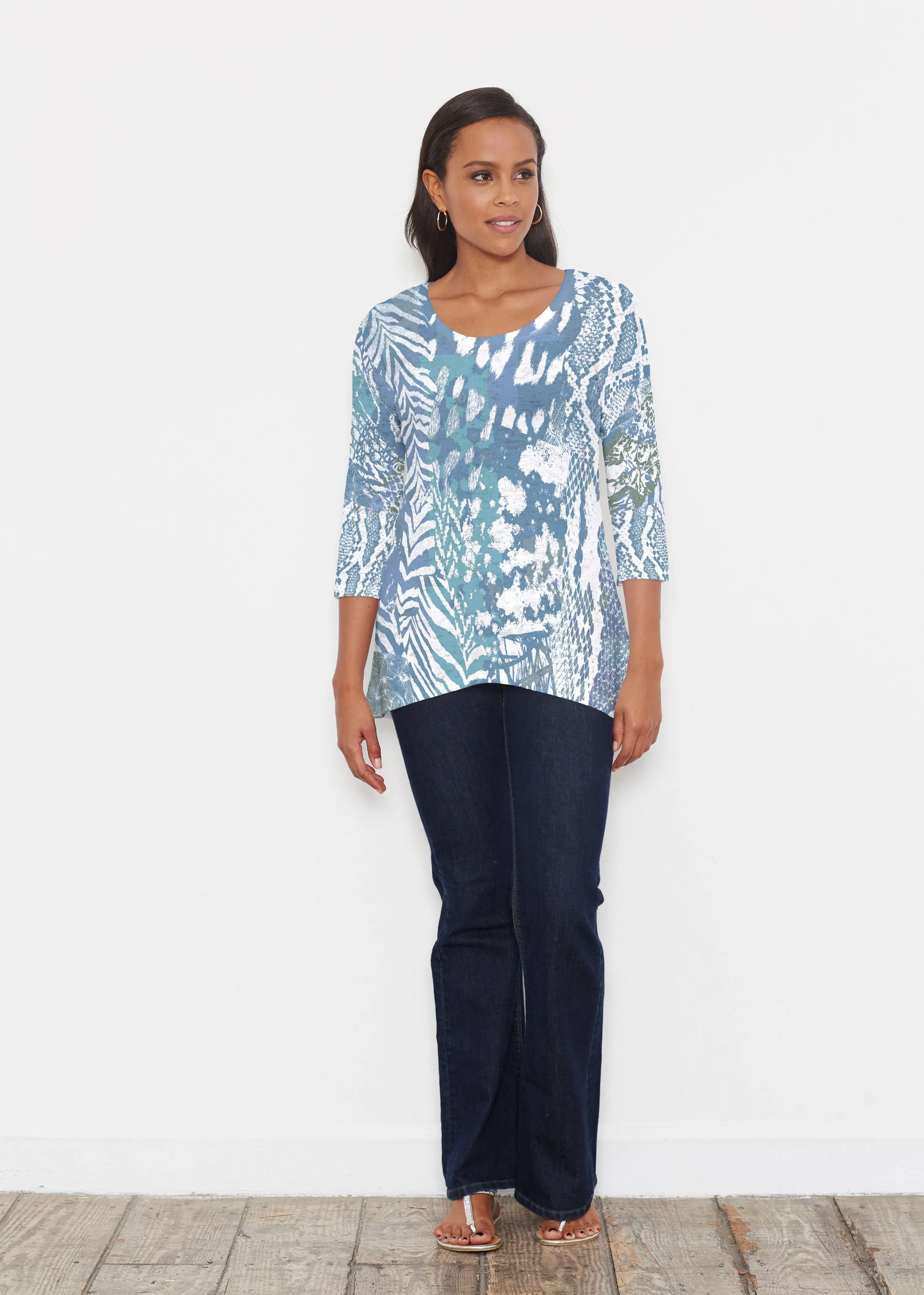 Jungle Warrior Blue (7850) ~ Katherine Hi-Lo Thermal Tunic