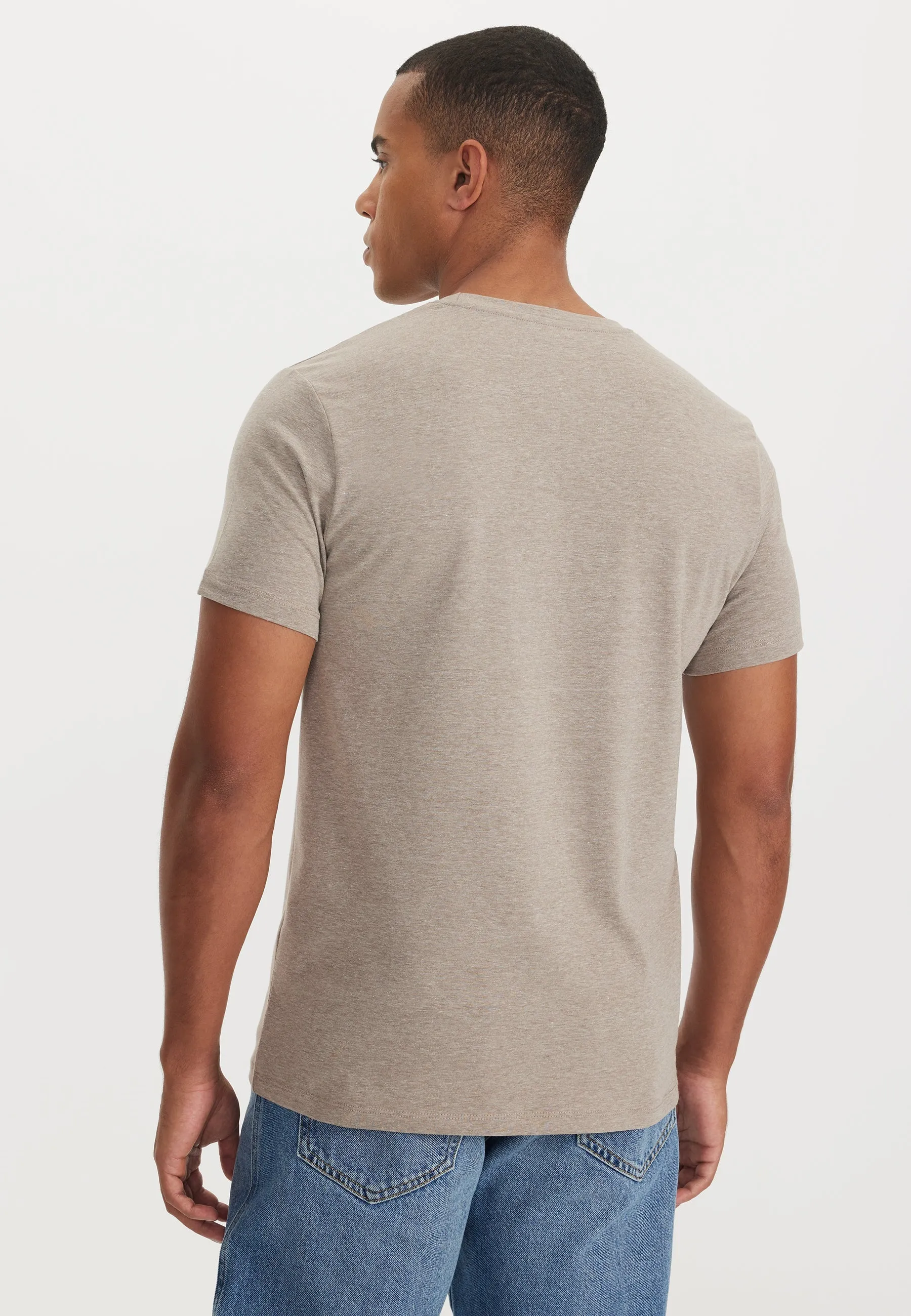 Kahverengi Melanj Bisiklet Yaka Regular Fit Basic Erkek T-Shirt MERLIN
