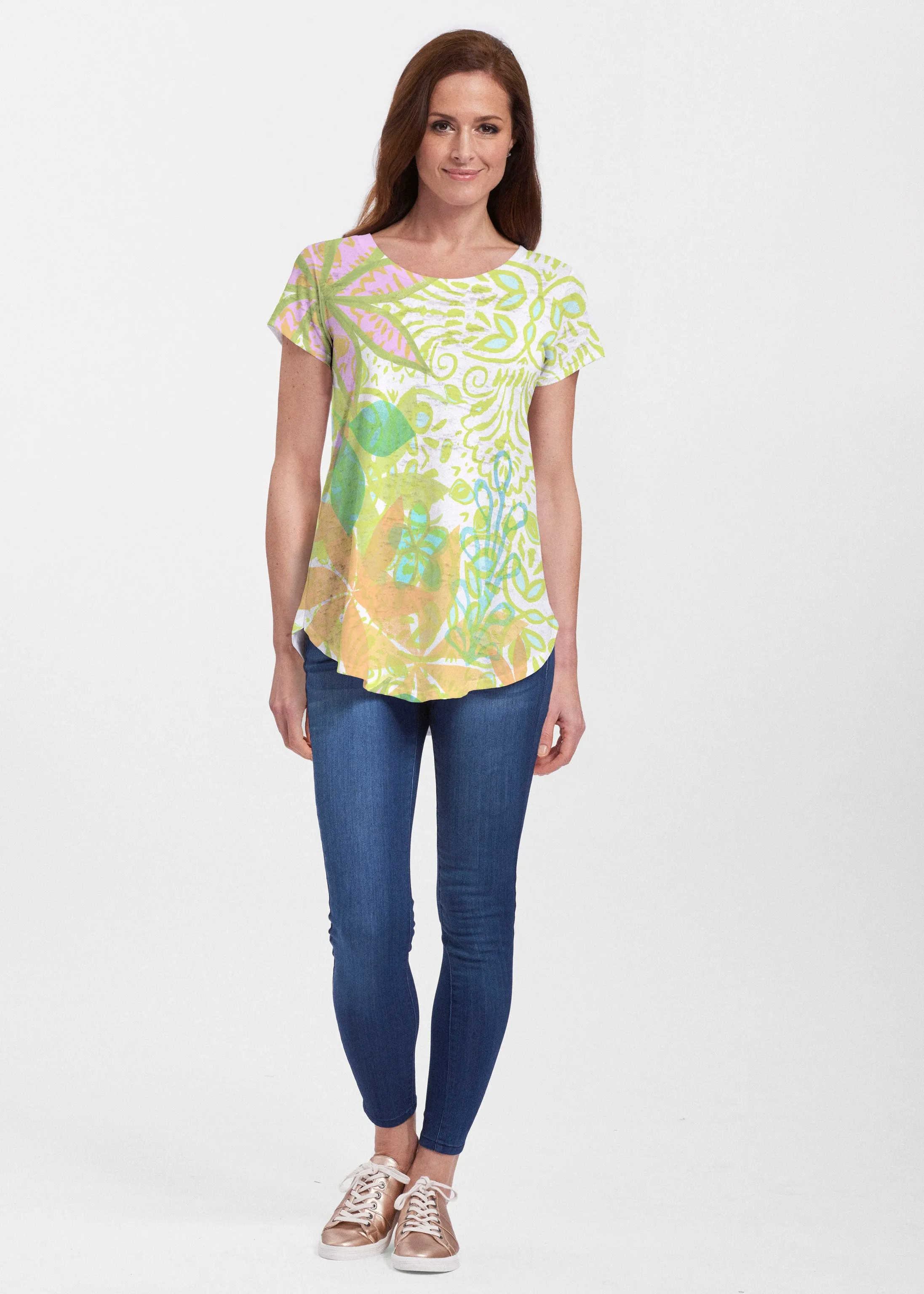 Kauai Lime (2301) ~ Signature Short Sleeve Scoop Neck Flowy Tunic