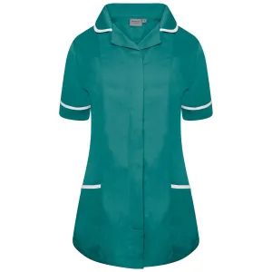 Ladies Healthcare Tunic | Round Collar | Bottle Green/White Trim