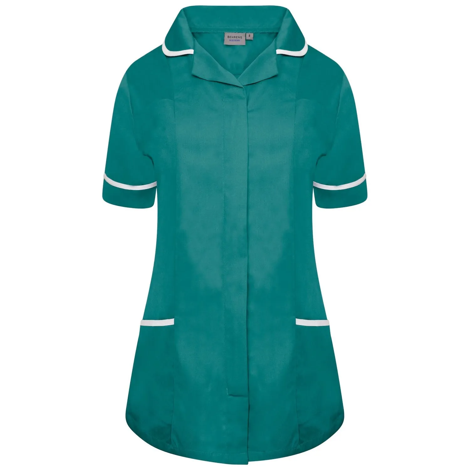 Ladies Healthcare Tunic | Round Collar | Bottle Green/White Trim