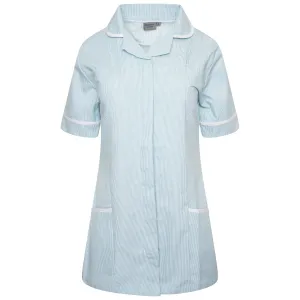 Ladies Healthcare Tunic | Round Collar | Green White Stripe/White Trim
