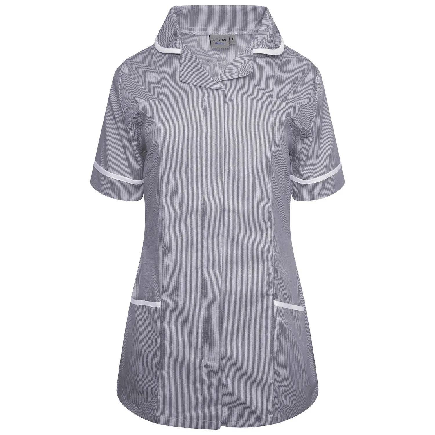 Ladies Healthcare Tunic | Round Collar | Navy White Stripe/White Trim
