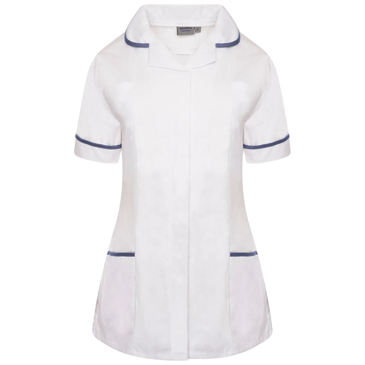 Ladies Healthcare Tunic | Round Collar | White/Sky Trim