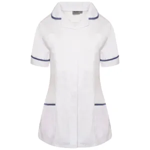 Ladies Healthcare Tunic | Round Collar | White/Sky Trim