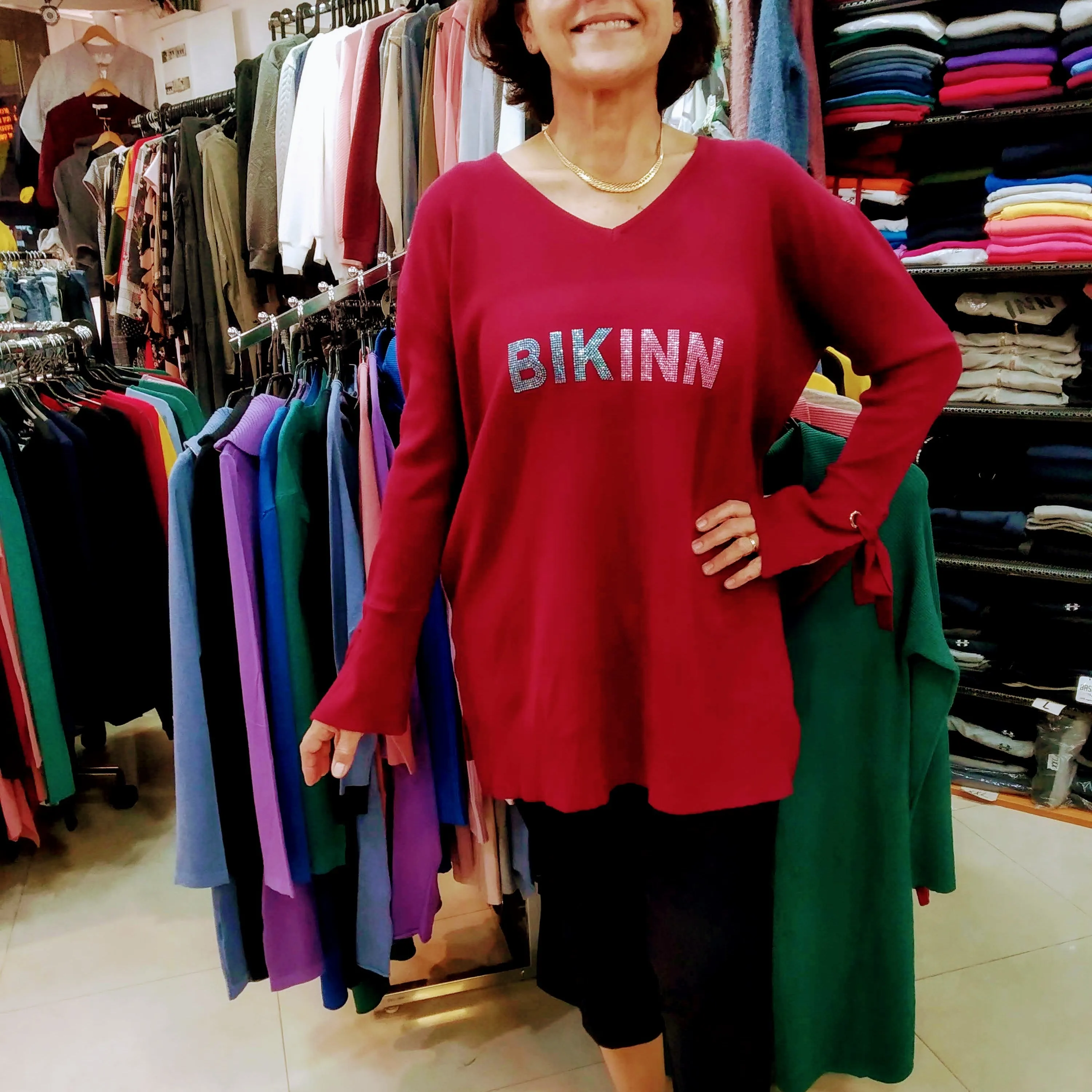 Large cotton Sweater Crystal printed